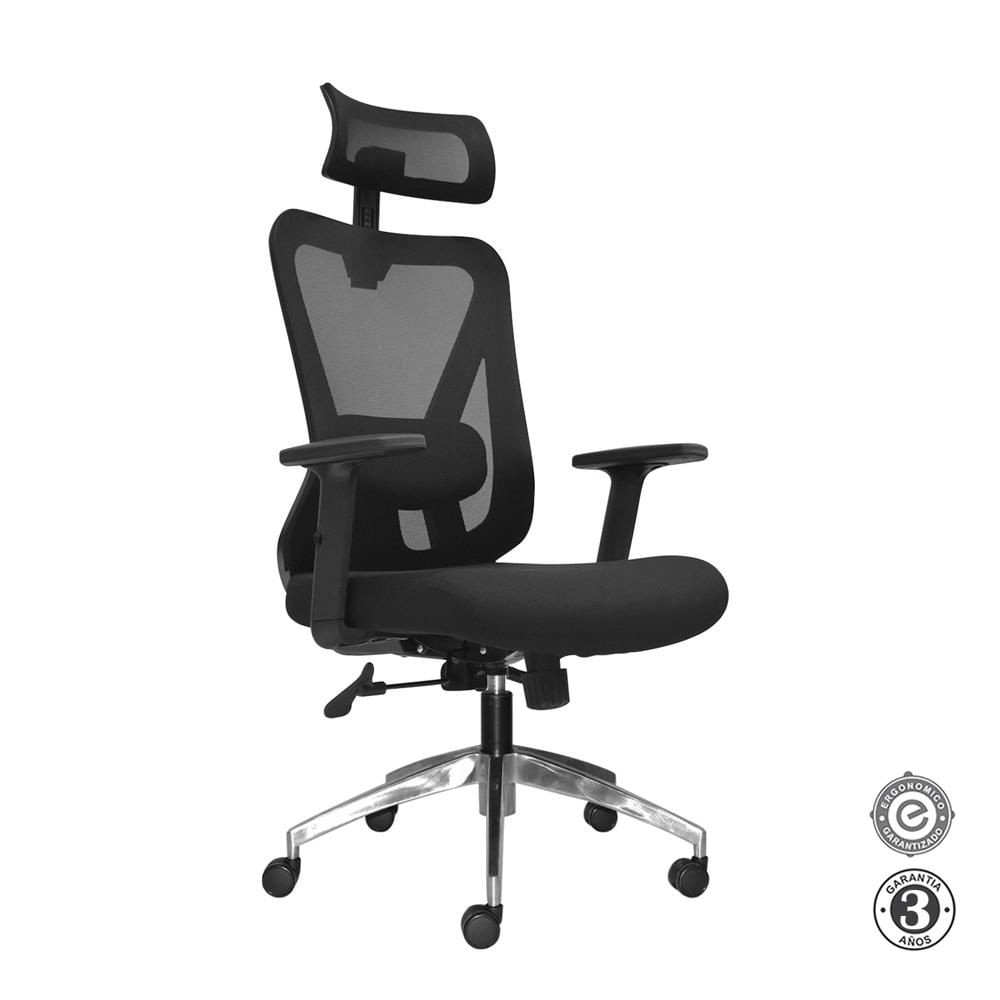 Silla Ergonómica Dolfin Lap Brazos 1D Presidente Aluminio Negro Althea Confort