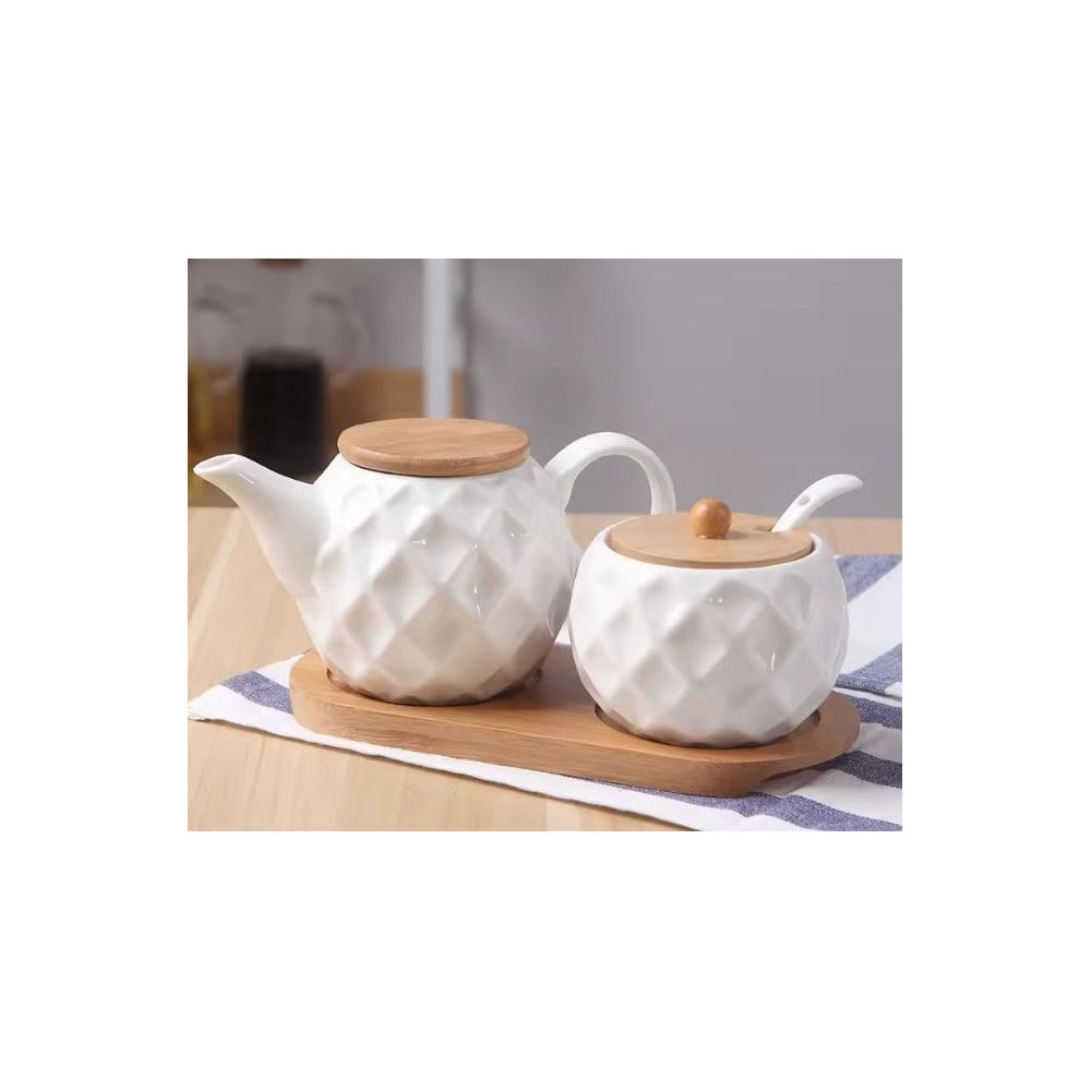 Juego de Azucarero y Jarra con Tapa y Base de Bambu