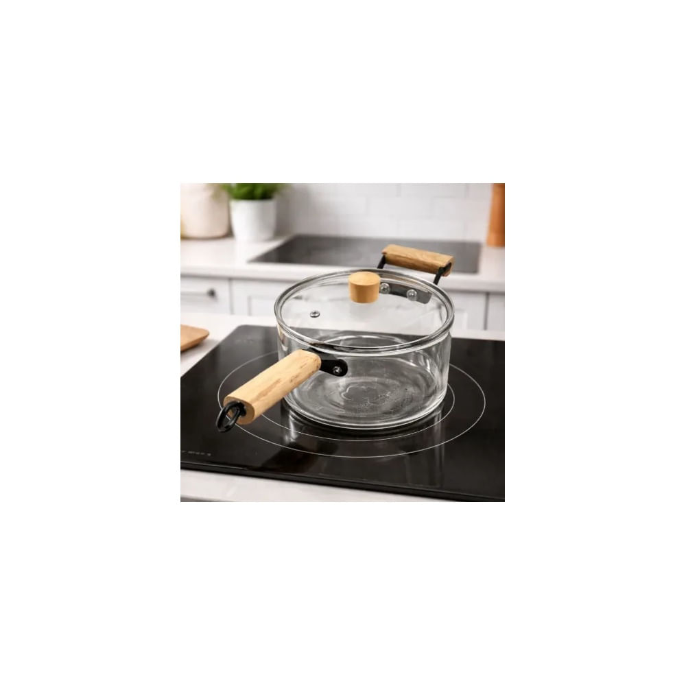 Olla Cacerola de Vidrio con Asas de Madera