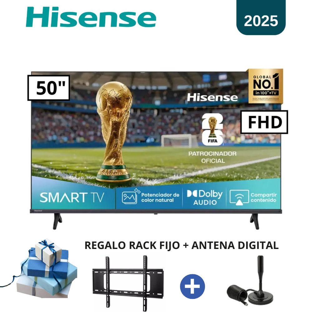 TELEVISOR HISENSE 50 50A4NV FHD CON RACK FIJO Y ANTENA DIGITAL