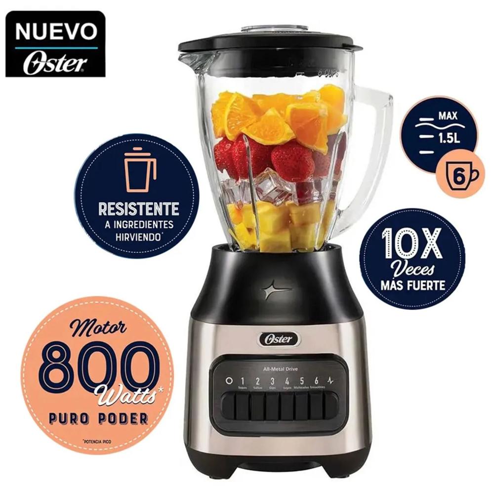 Licuadora Oster 1.5LT 6V Vaso de Vidrio BLSTPEG-NPB