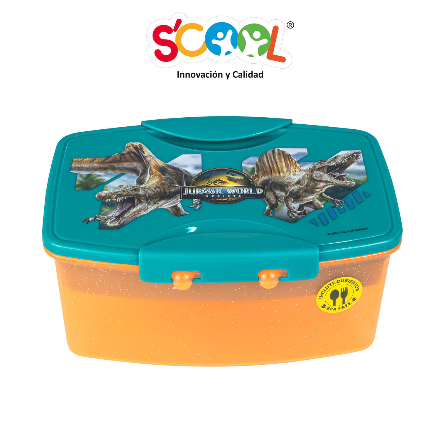 Taper Scool Jurassic Con Divisiones Y Cubiertos 1.1Lt