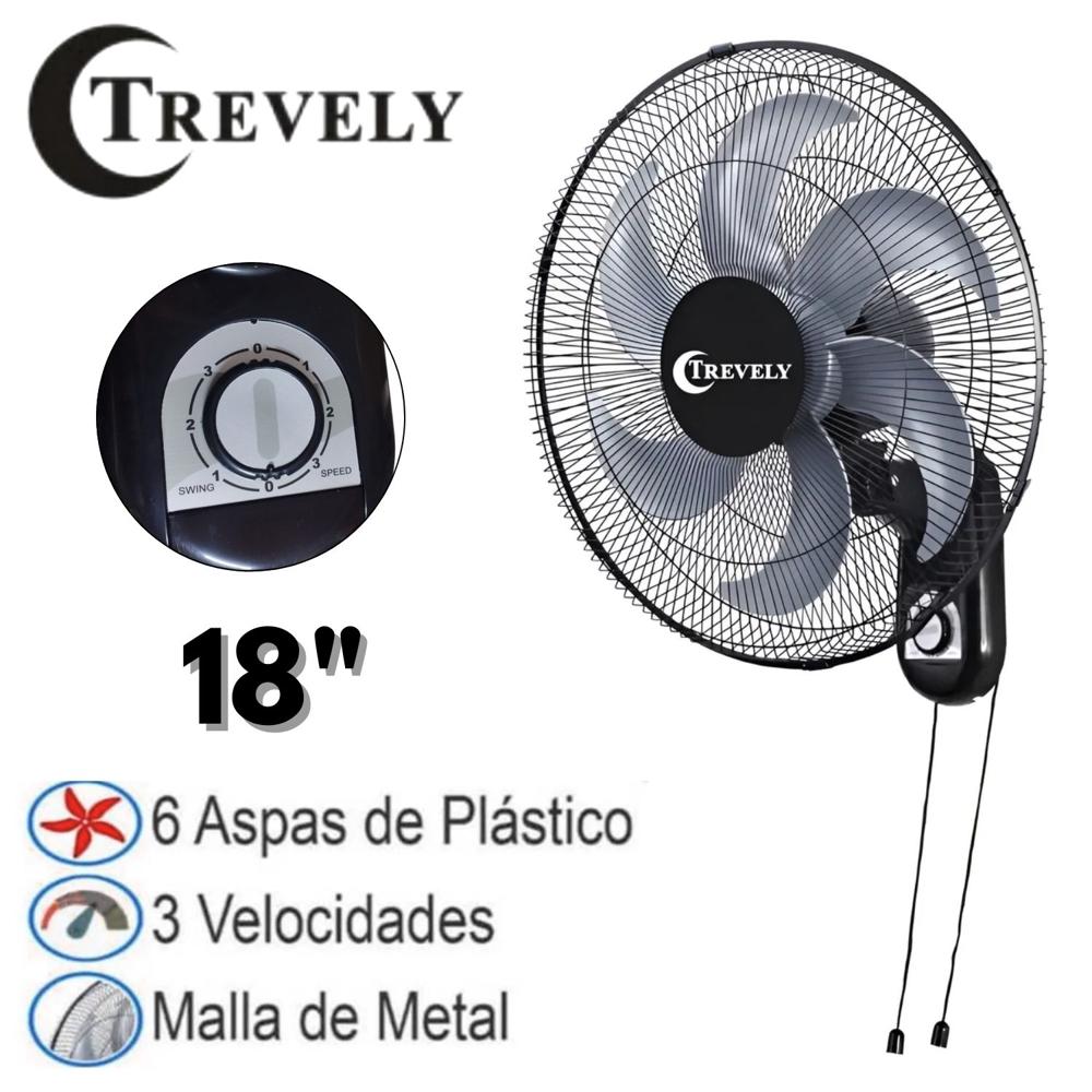 Ventilador Pared Trevely VT182 18"" 75 Watts control de velocidades con Cuerda Negro