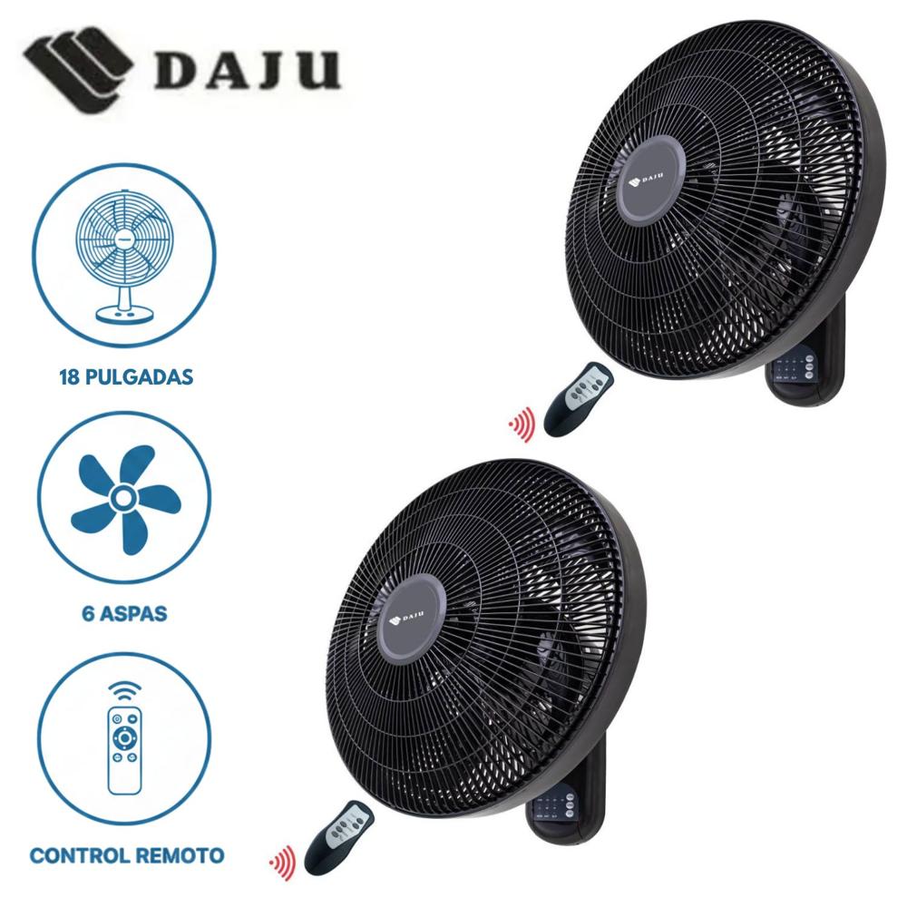 Pack 02 Ventiladores de Pared DAJU DT-186 con Control Remoto Negro 80 Watts