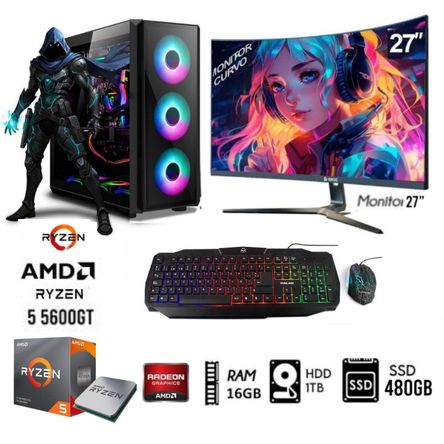 COMComputadora Pc RYZEN 5 5600GT Ram 16GB Disco HDD 1TB SSD 480GB Monitor 27 COMComputadora Pc RYZEN 5 5600GT Ram 16GB Disco HDD 1TB SSD 480GB Monitor 27
