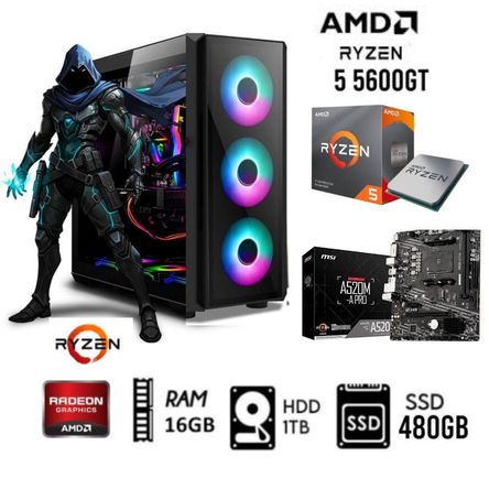 Computadora Pc  Gamer  RYZEN 5 5600GT   Ram 16GB   Disco HDD 1TB   SSD 480GB   CASE RGB Luces