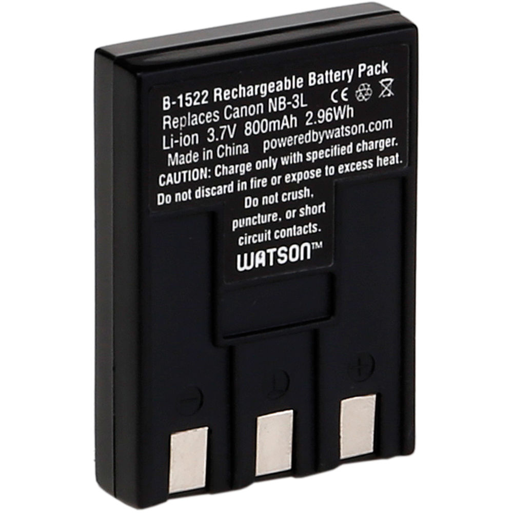 Batería de Litio-Ion Watson NB-3L (3.7V, 800mAh) - Reemplazo para Batería Canon NB-3L 836621-REG Batería de Litio-Ion Watson NB-3L (3.7V, 800mAh) - Reemplazo para Batería Canon NB-3L 836621-REG
