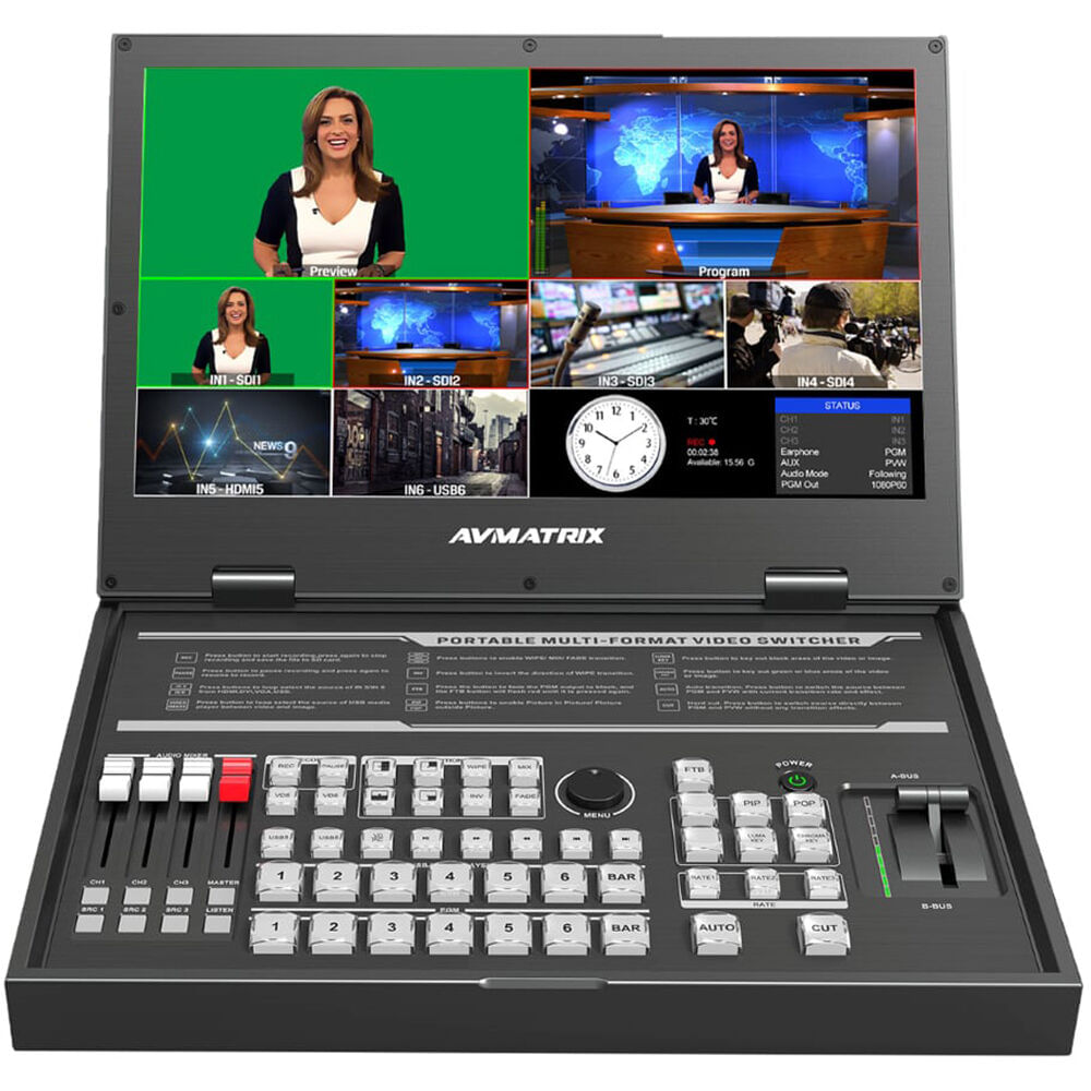 AVMATRIX PVS0615U Conmutador Portátil de 6 Canales con Streaming USB y Pantalla de 15.6 AVMATRIX PVS0615U Conmutador Portátil de 6 Canales con Streaming USB y Pantalla de 15.6