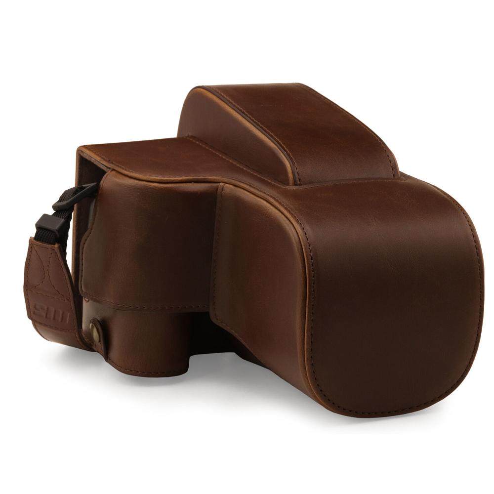 Funda de Cuero MegaGear Ever Ready para Cámara Nikon Coolpix P950 (Marrón Oscuro) - Alta Calidad, Pr