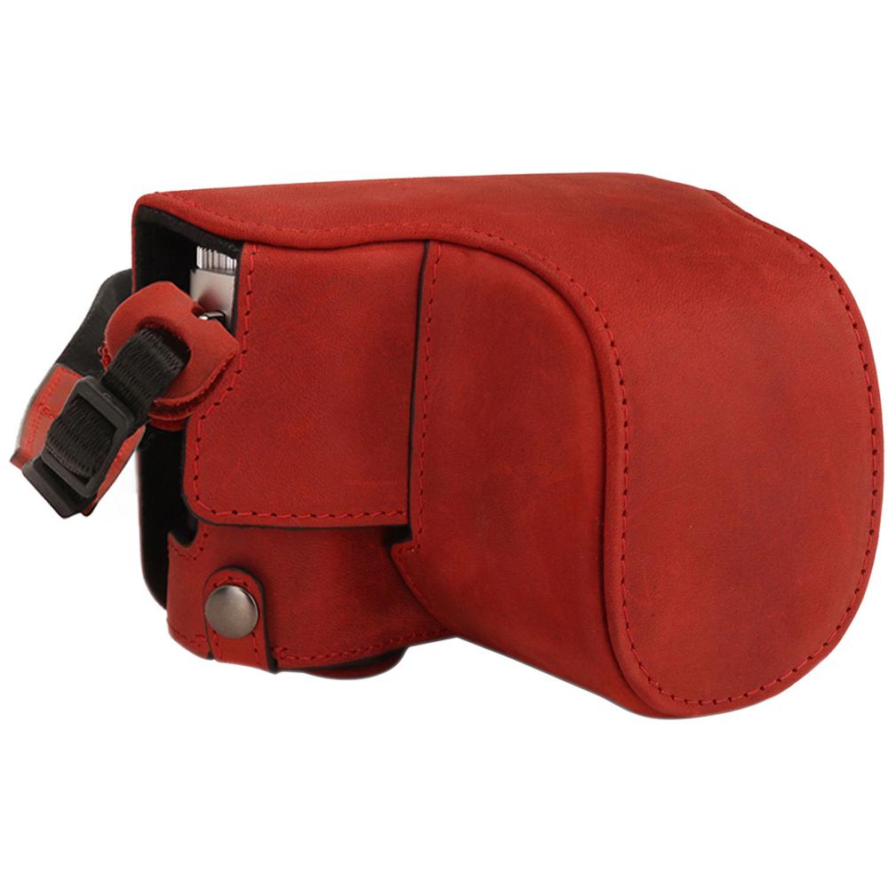 Funda de Cuero Genuino MegaGear para Cámara Leica D-Lux 7 - Protección Completa (Rojo)