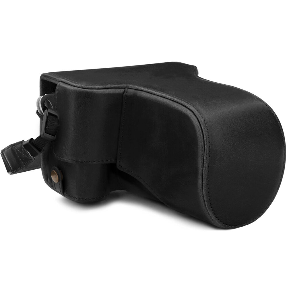 Funda de Cuero MegaGear Ever Ready para Canon EOS M6 Mark II con 18-150mm (Negra) - Fácil de Limpiar
