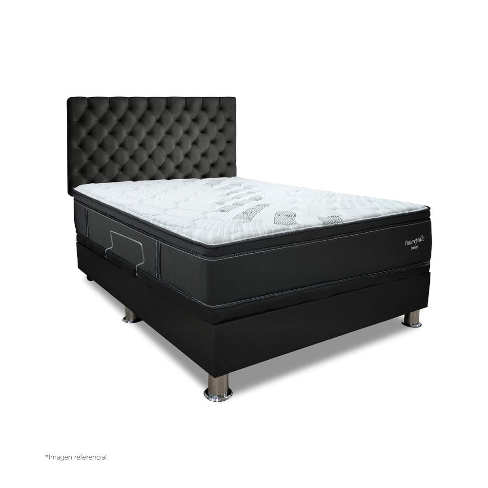Dormitorio Praktibox Futurepedic 1.5 Plazas Capitone Gris Oscuro
