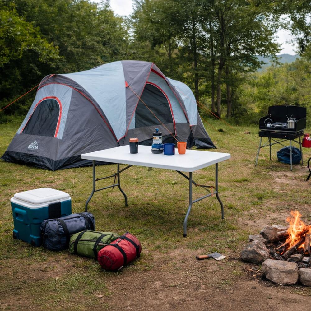 Combo Camping Outdoor 10P Gris Carpa Impermeable Mesa Plegable 180 cm