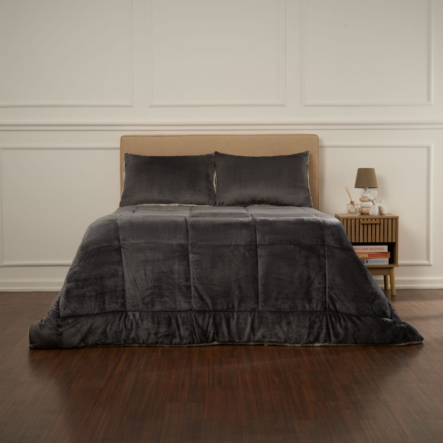 Edredon Pv26 Flannel Sherpa Charcoal