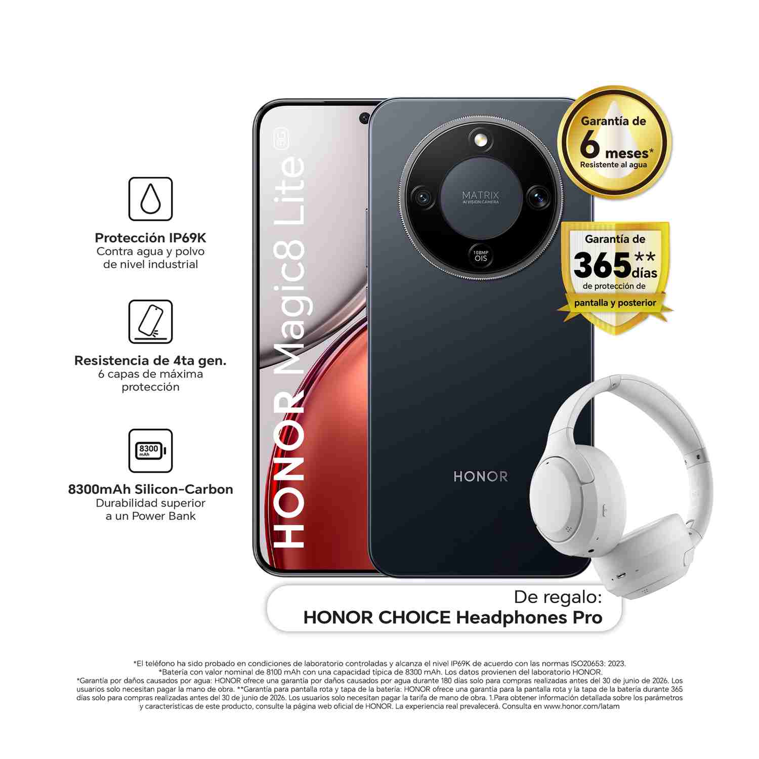 Celular Honor Magic 8 Lite 8 + 512GB Black + Headphones Pro