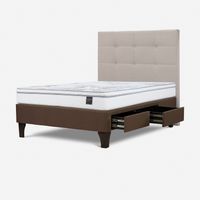Dormitorio Con Cajones Art 4 Marrón 2 Plazas + Respaldo Issey Niebla
