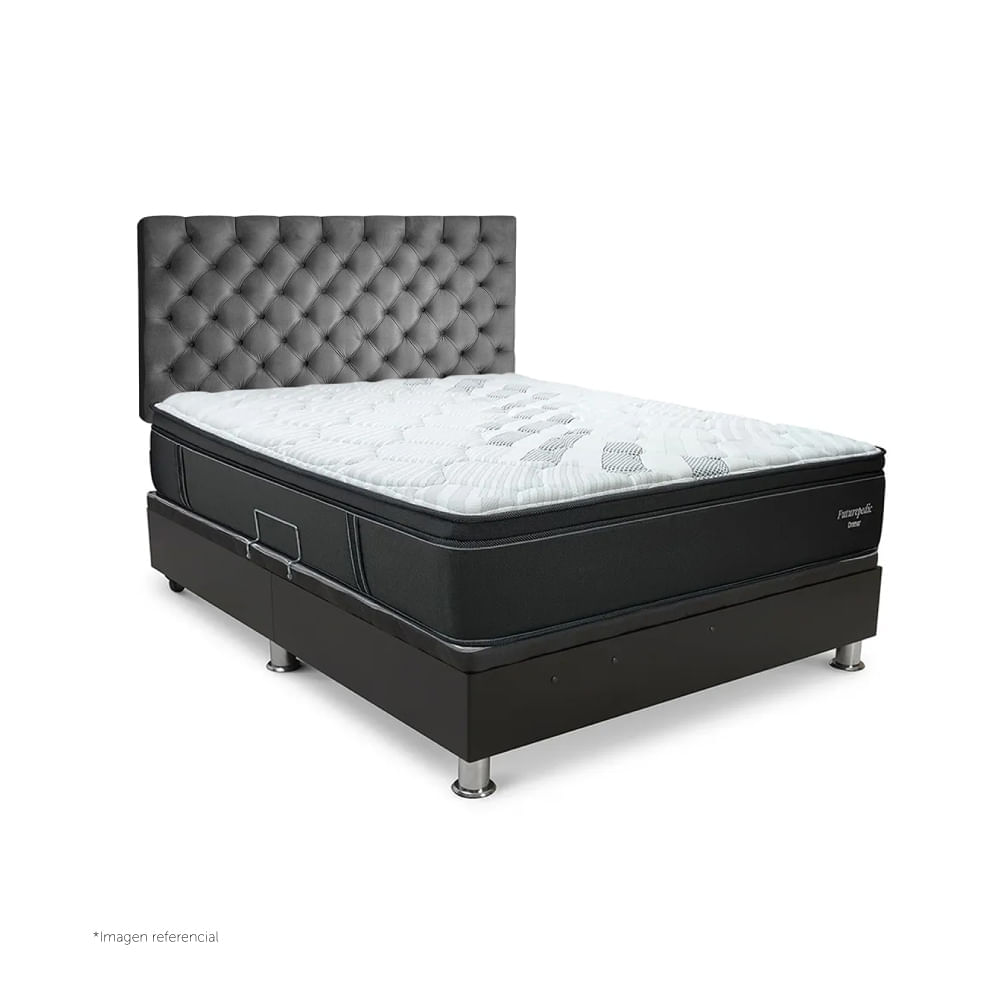 Dormitorio Praktibox Laqueado Futurepedic 2 Plazas Capitone Gris Plata