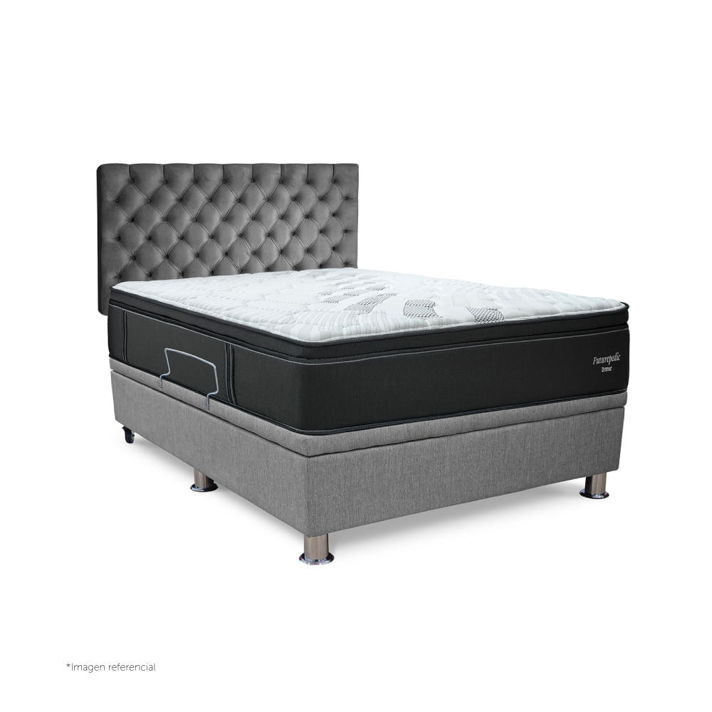 Dormitorio Praktibox Futurepedic 1.5 Plazas Capitone Gris Plata