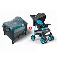 Combo Coche Multiposiciones Para Bebé Circus + Cuna Corral Azul