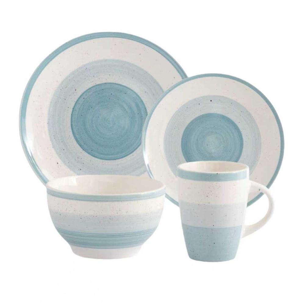 Juego De Vajilla Ceramica Azul Acero
