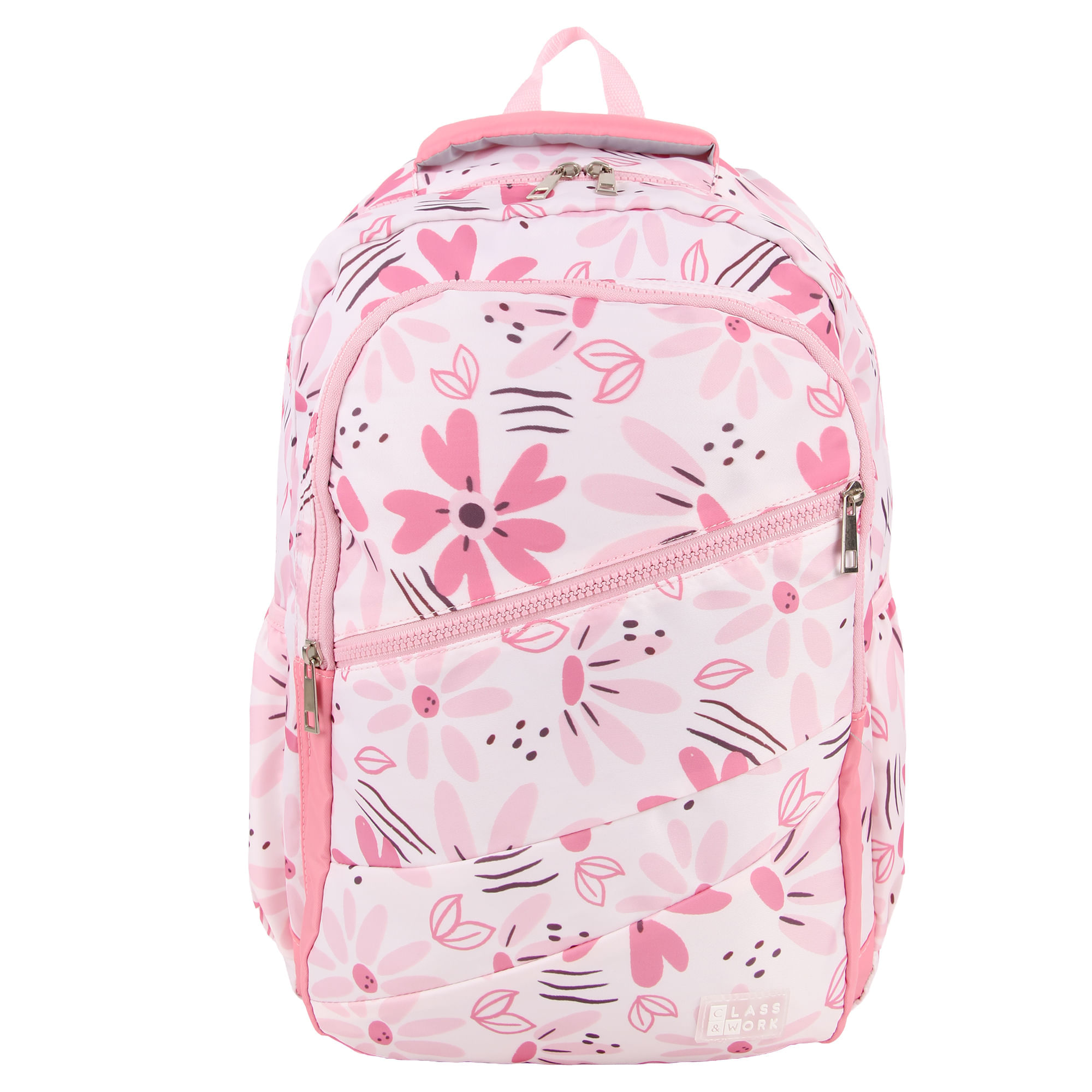 Mochila 3 Cierres Flores Rosa CLASS&WORK