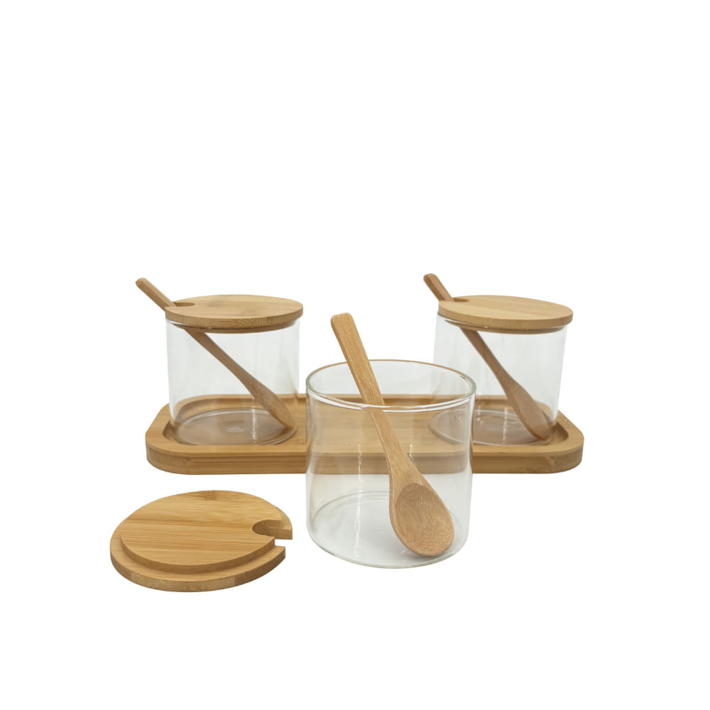 Setx3 Contenedor Bamboo Con Cuchara