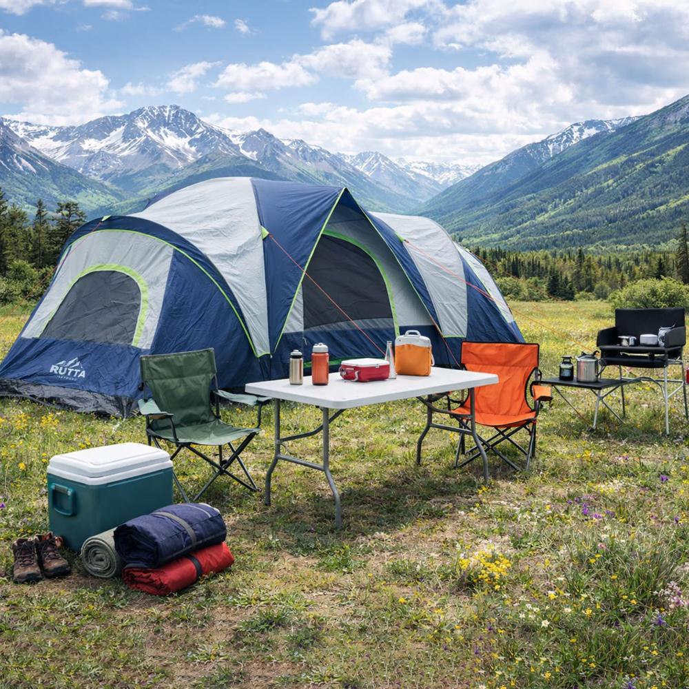 Combo Camping Outdoor 12P Azul  Carpa Impermeable Mesa Plegable 180 cm