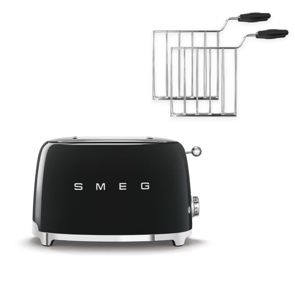 Combo Smeg Tostadora 2 Rebanadas Con Rack Para Sandwich Color Negro
