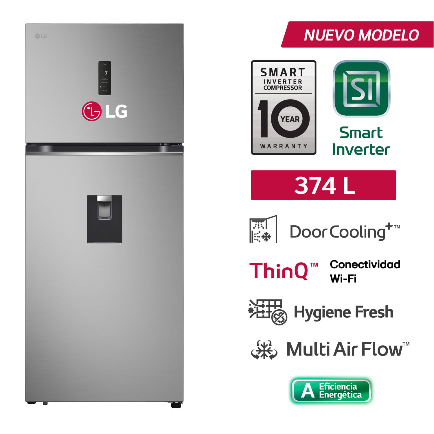 Refrigeradora LG 374L No frost VT38SPYC Top Freezer Plata