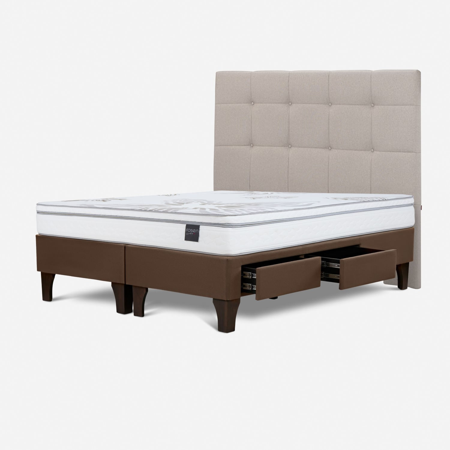 Dormitorio Con Cajones Art 4 Marrón King + Respaldo Issey Niebla