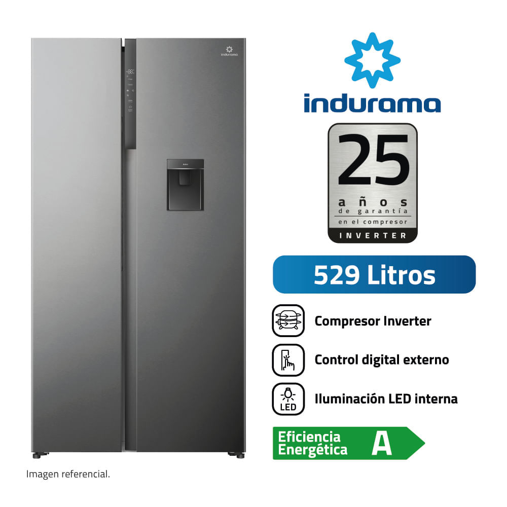 Refrigeradora Indurama 529L Side By Side RI-795DI Cromado
