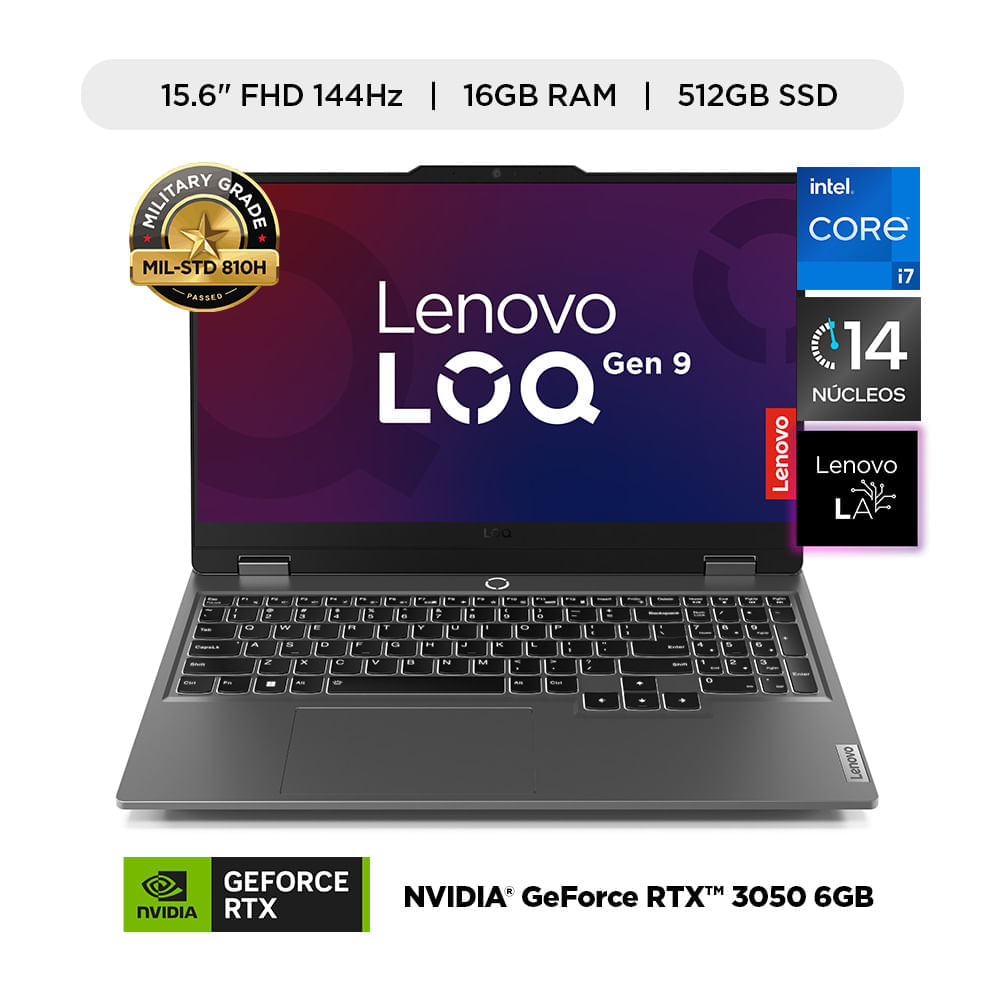 Laptop gamer Lenovo LOQ Intel Core i7-13650HX 16GB RAM 512GB NVIDIA RTX 3050 6GB 15.6"" FHD 144Hz