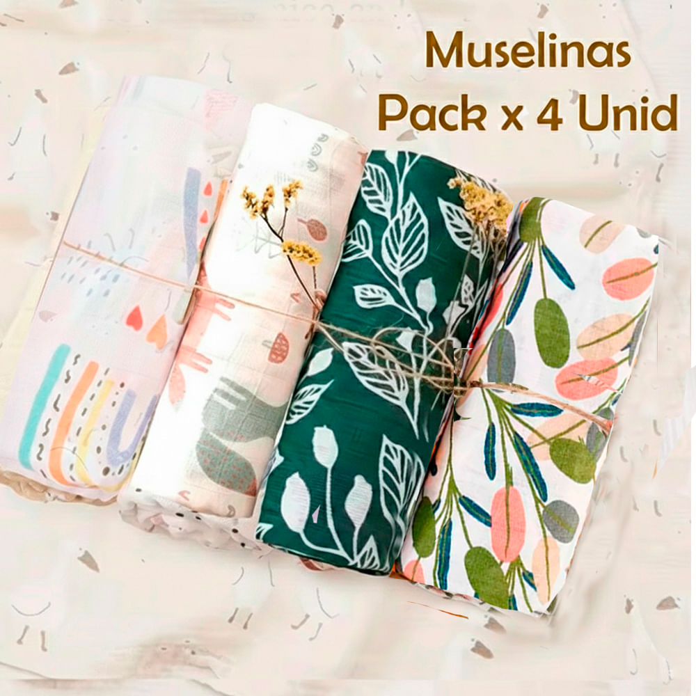 Manta Muselina para Bebé Algodón Pack x 4 Unidades SMT55