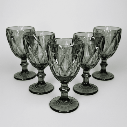 Copas de vino o agua vintage Gris Copas Vintage Labradas de Vidrio Gris  Elegancia para Vino o Agua