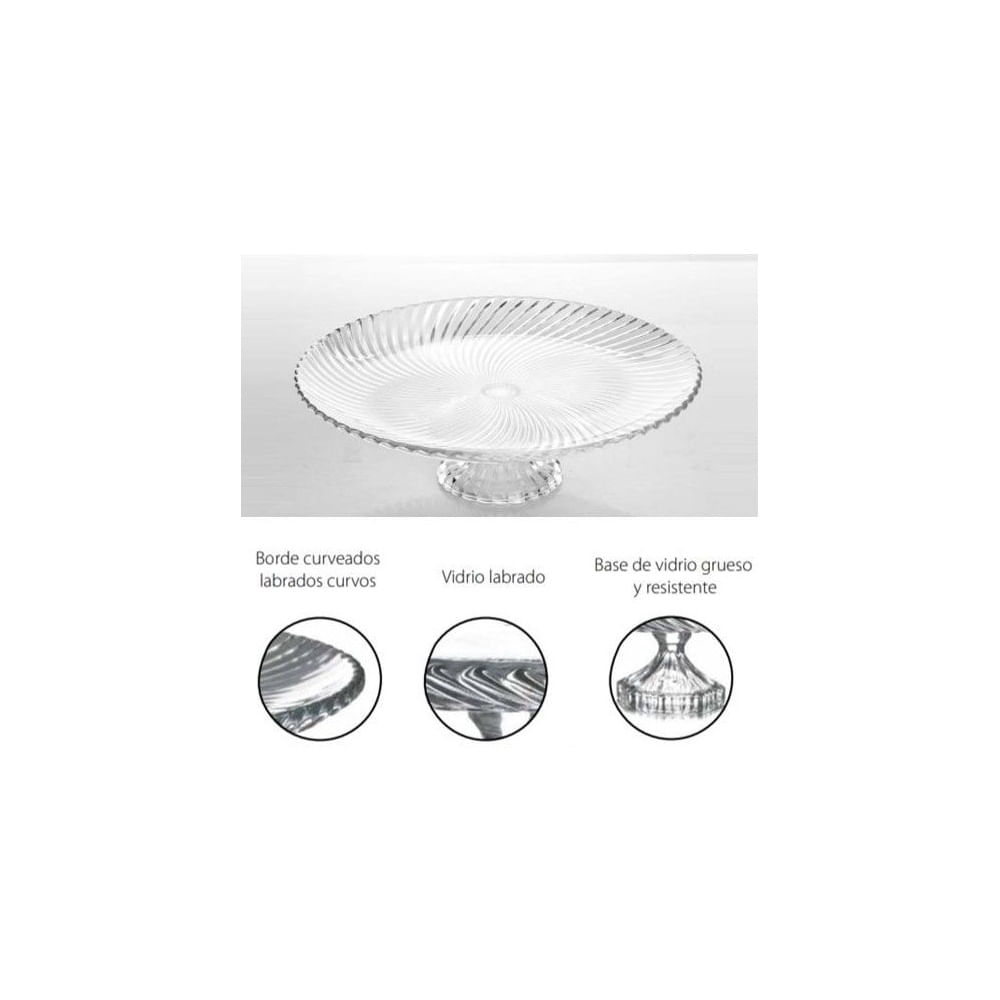 Portatorta o Frutero de Vidrio Labrado con Pedestal 31 cm