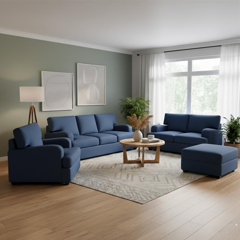 Juego de sala Mara Ambienta Home 3-2-1 y banqueta de regalo color azul