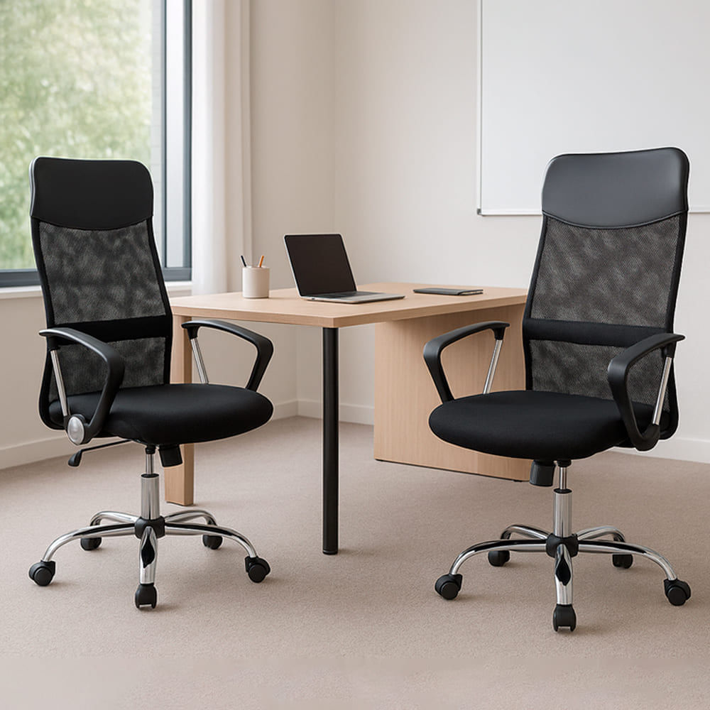 Pack x2 Sillas de Oficina Ejecutiva Base de Acero Komsum SLS990315 Negro