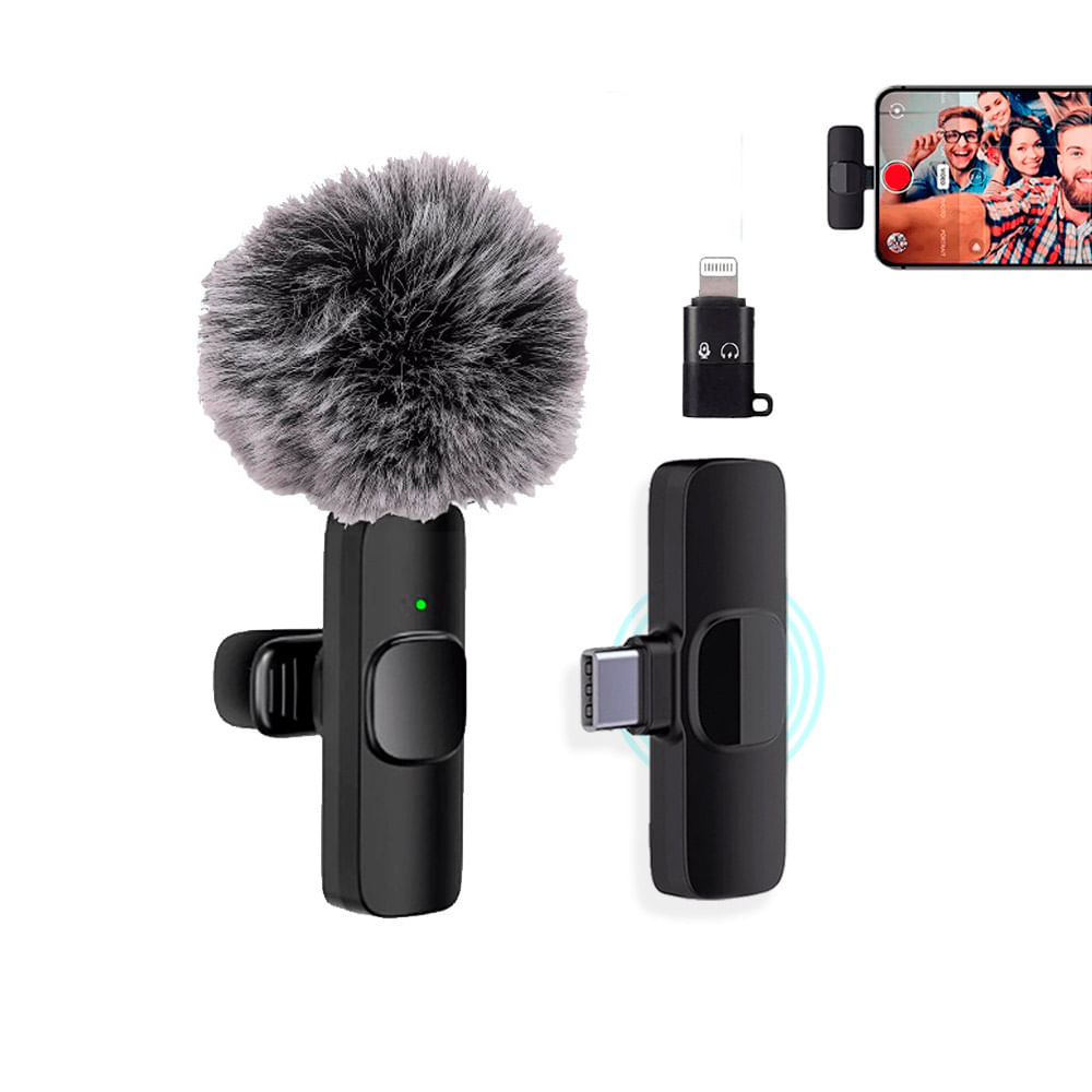 K8 Micrófono Solapero Inalámbrico Tipo C y adaptador lightning