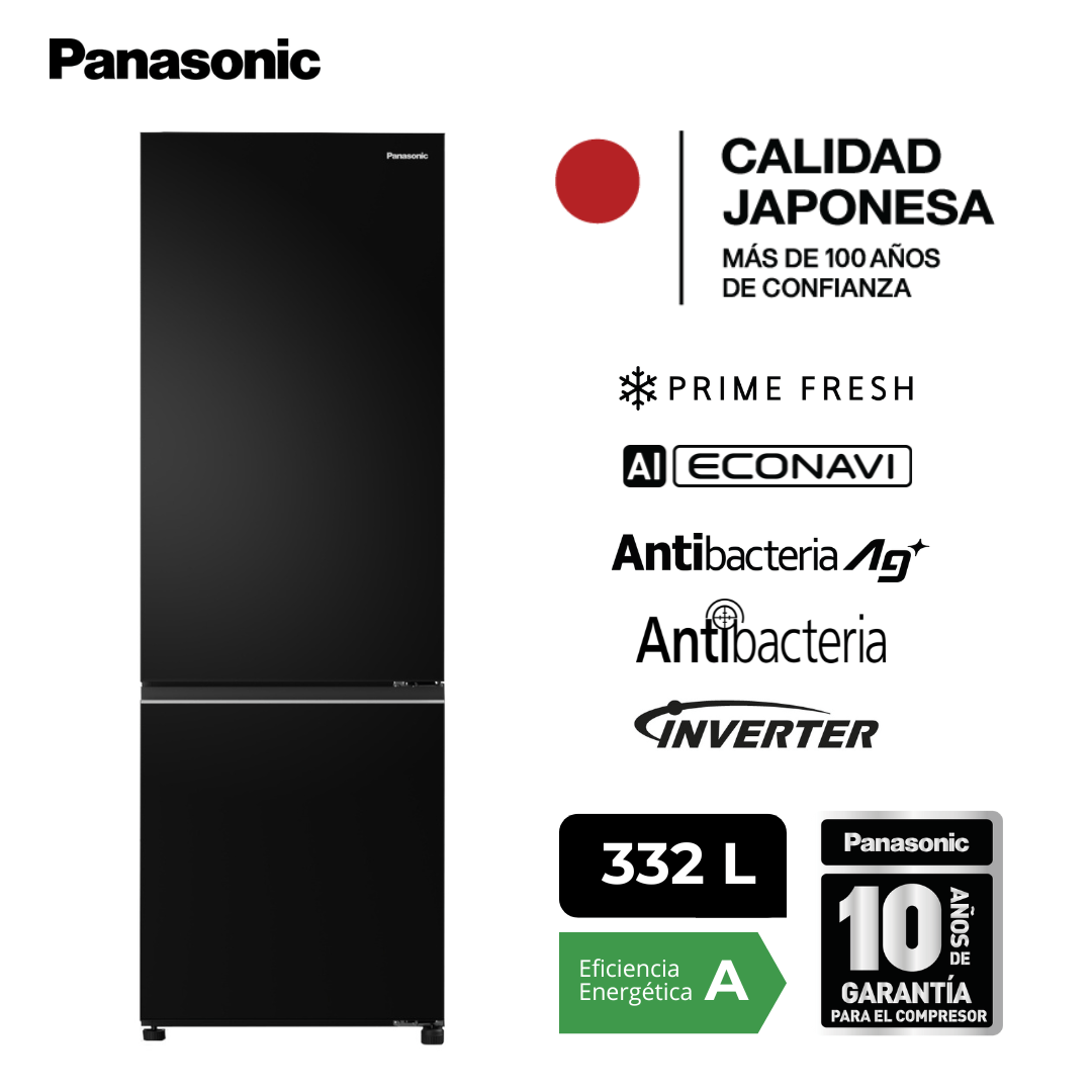 Refrigeradora Panasonic Bottom Freezer BV361 Negro Espejado 325L