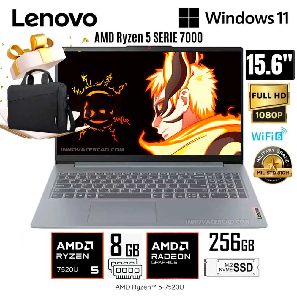 Laptop Lenovo Ideapad Slim 3 AMD Ryzen 5 7520U 8GB RAM 512GB SSD 15.6 FHD - Maletín