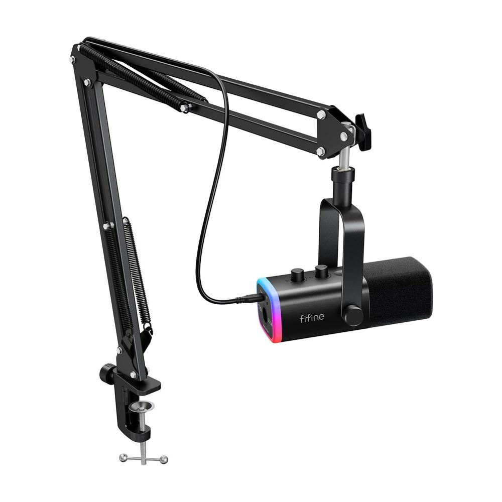 Microfono Gamer Fifine AM8T Con Soporte Brazo Incluido Negro