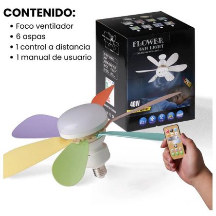 Foco Ventilador 2 En 1 Techo 6 Aspas con Control Remoto Foco Ventilador 2 En 1 Techo 6 Aspas con Control Remoto