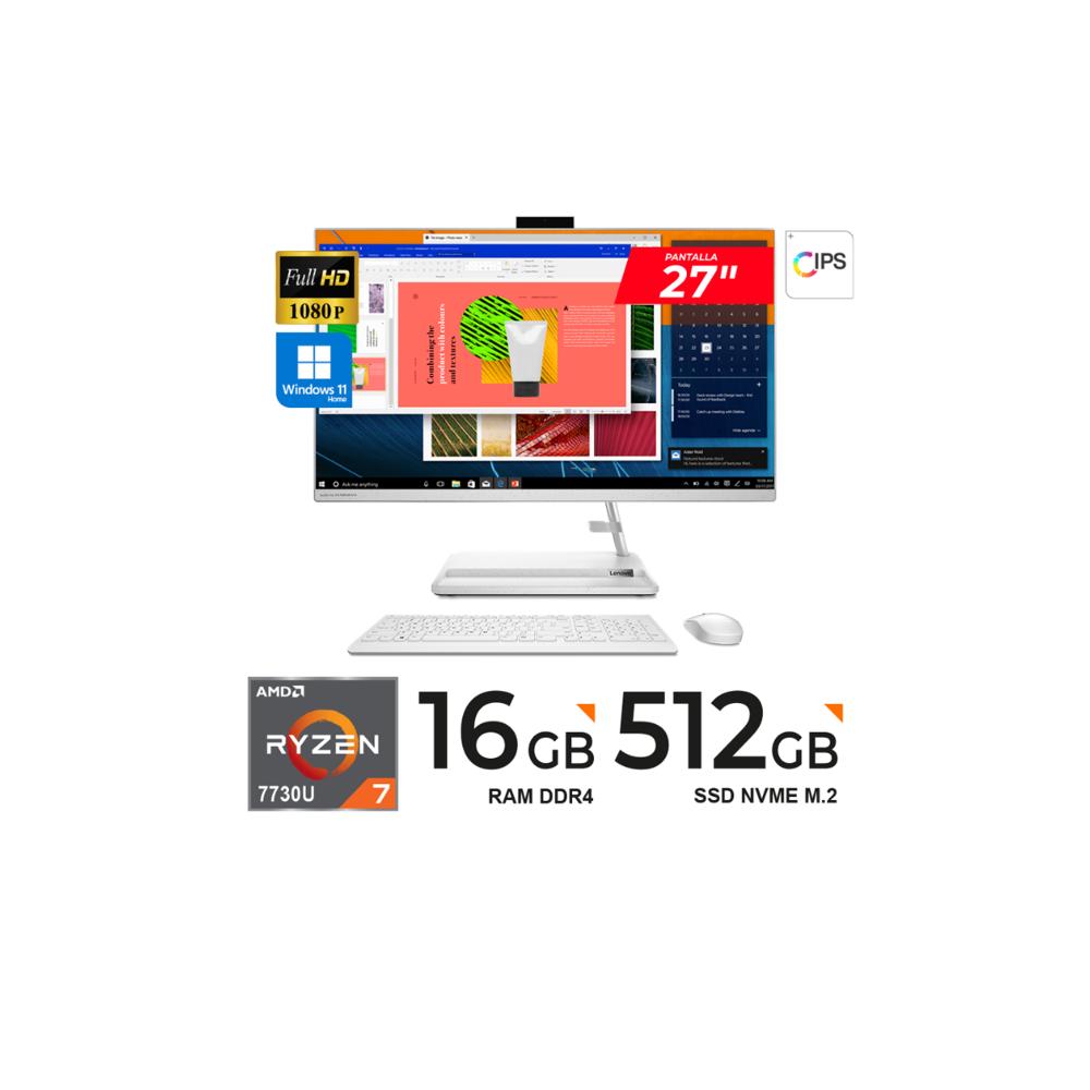 PC TODO EN UNO LENOVO IdeaCentre 3 27 FHD Ryzen 7 16GB 512GB W11 HOME