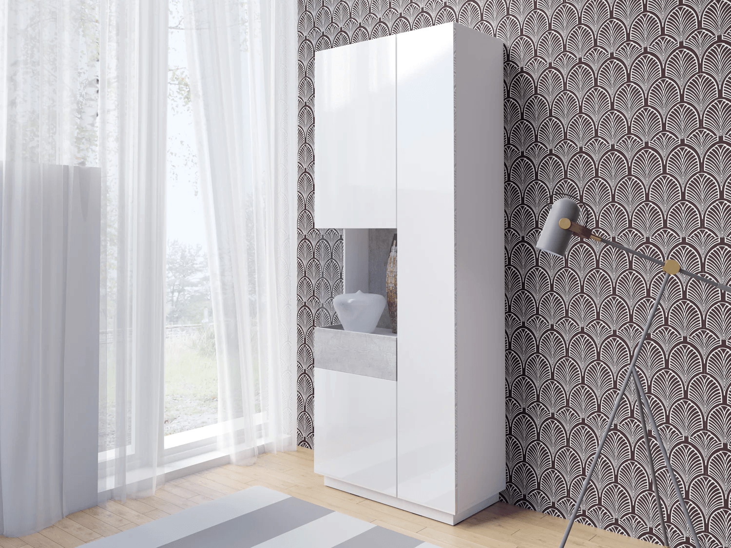 Vitrina Moderna color Blanco Gris Katamarina 2 puertas con vidrio TU MESITA