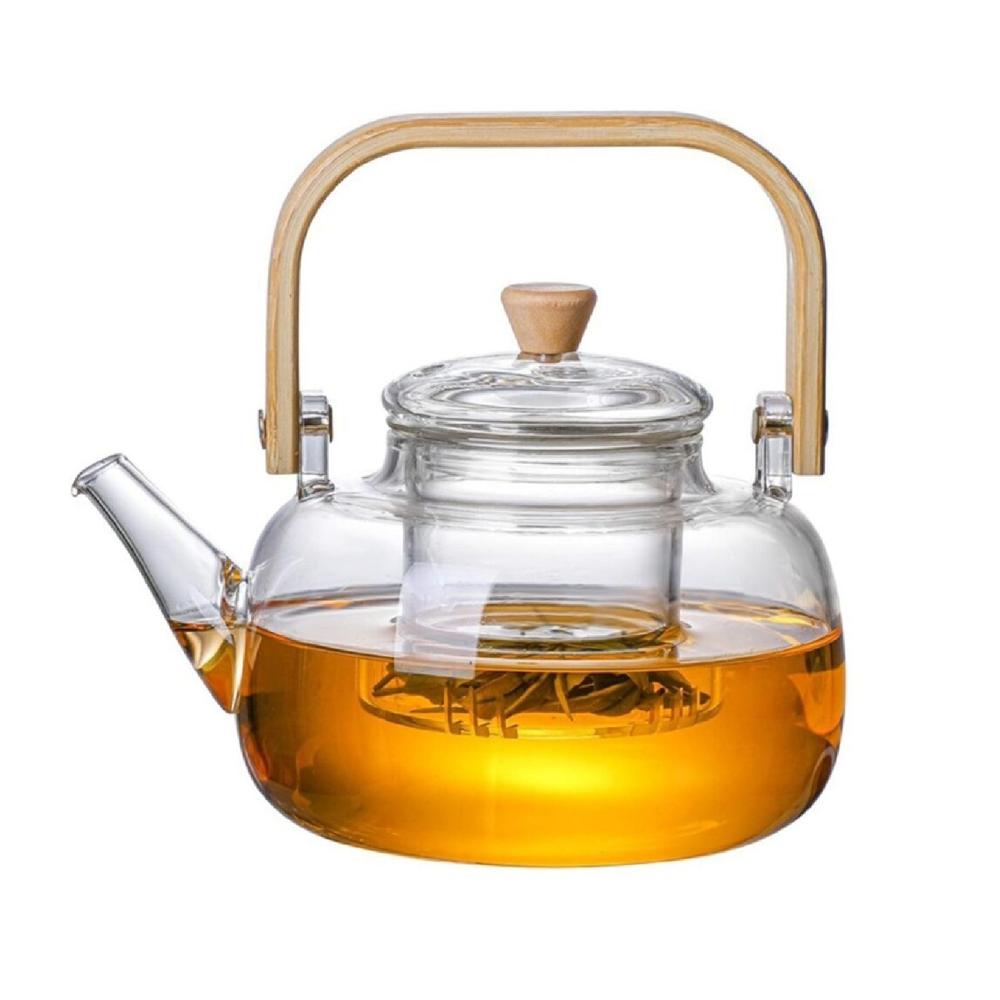 Tetera Vidrio con Infusor y Asa de Bambú 1500 ml