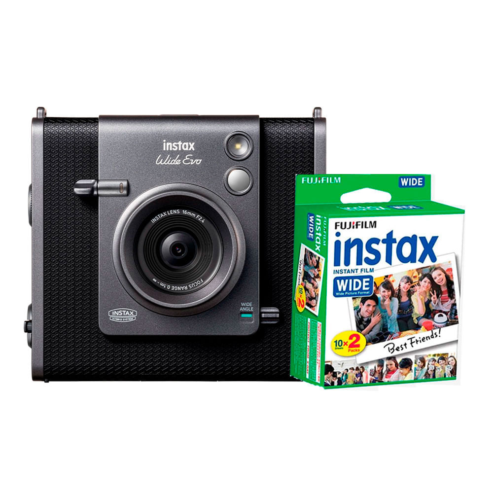 Camara Fujifilm Instax Wide Evo Black Pack Pelicula x 20