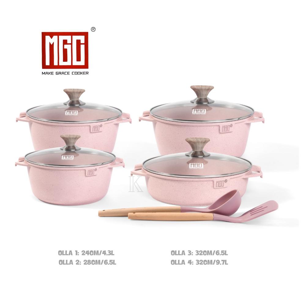 JUEGO DE OLLAS ROCA VOLCANICA DE 10 PIEZAS MGC PINK