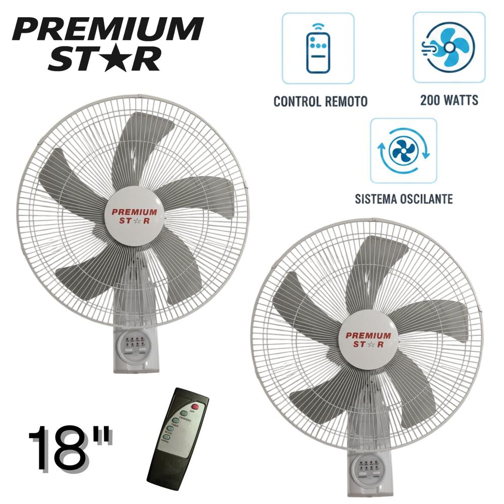Pack 02 Ventiladores de Pared con control Remoto Premium Star 18 Pulg  Blanco 200 W