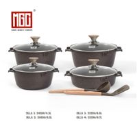 JUEGO DE OLLAS ROCA VOLCANICA DE 10 PIEZAS MGC CAFE