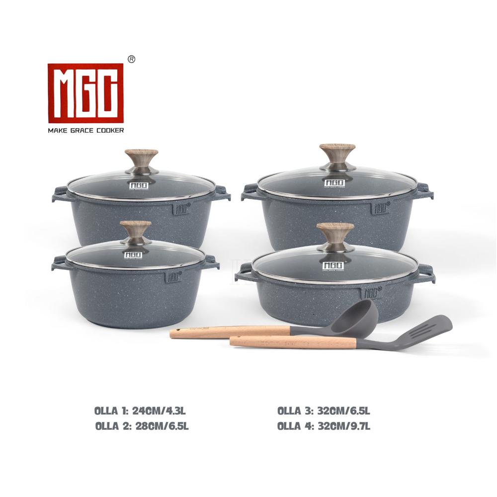 JUEGO DE OLLAS ROCA VOLCANICA DE 10 PIEZAS MGC GREY